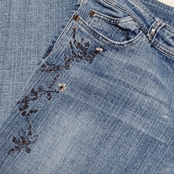 Vintage 90s LEI boho sequin floral embroidered low rise stretchy flared jeans 17 - Picture 7 of 14